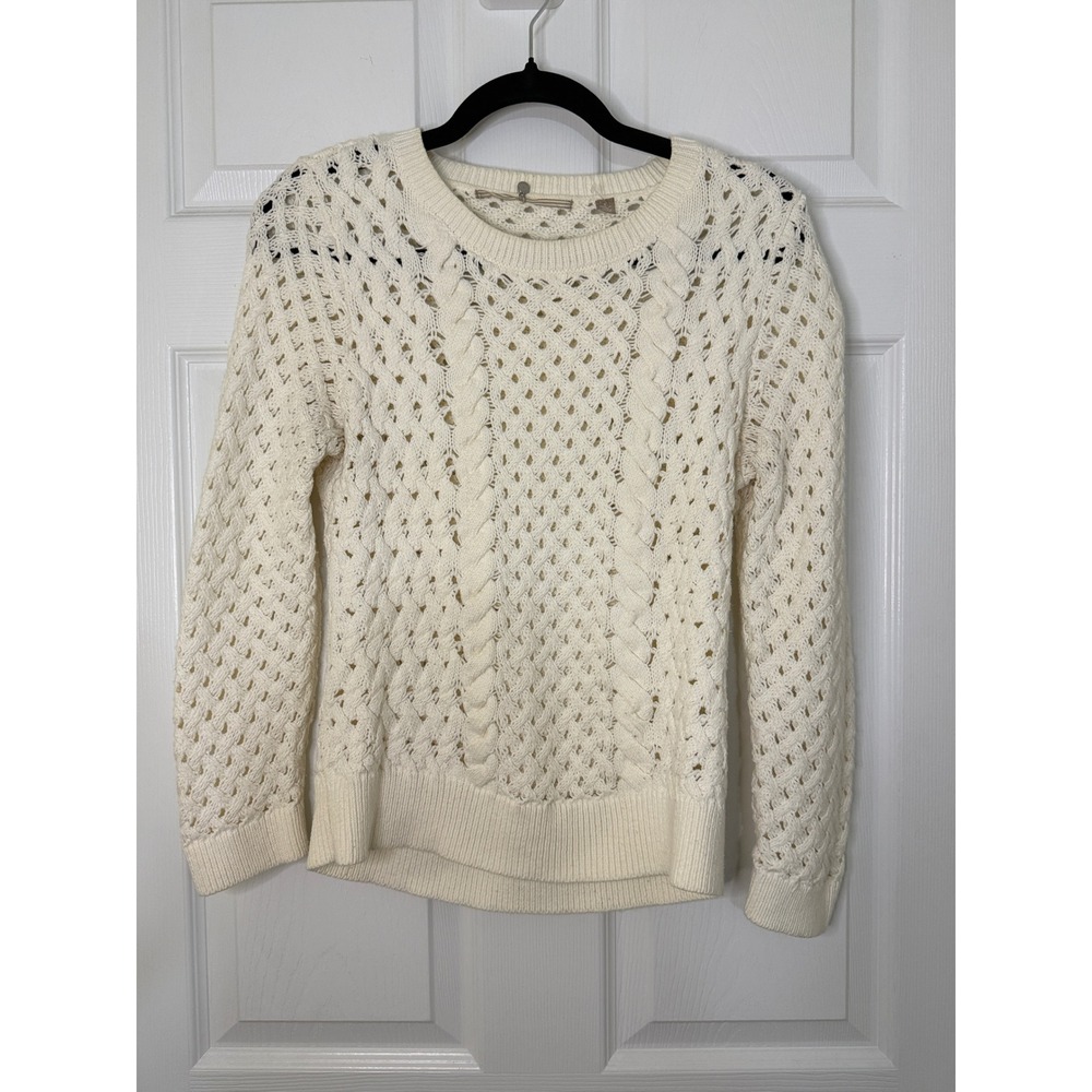 Knitted & Knotted Sweater Women Small Cream Open‎ Knit Cable Pullover Spring